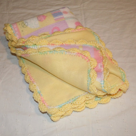 Fleece Blanket with Crochet Edge Pastel Baby Theme Baby