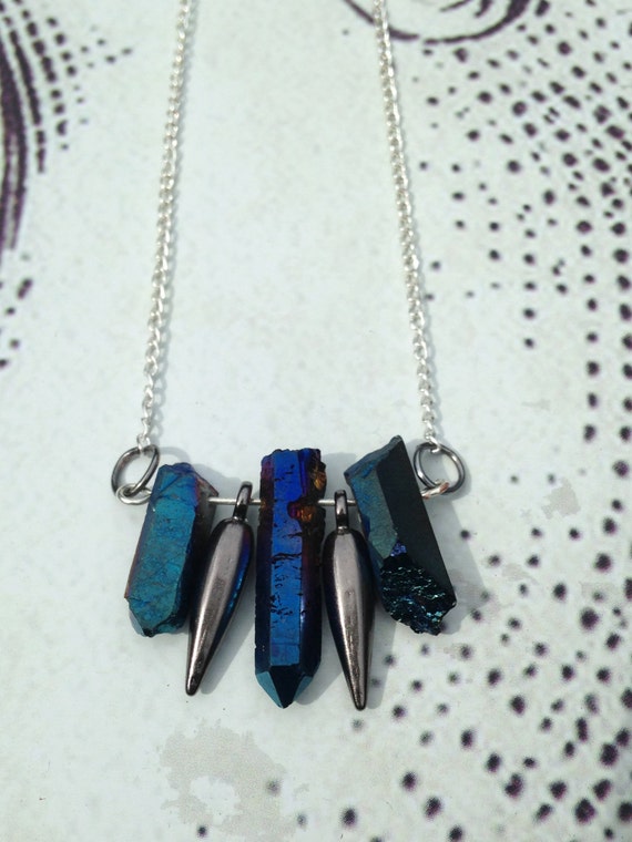 Cobalt Blue Aura Crystal Necklace Handmade Healing