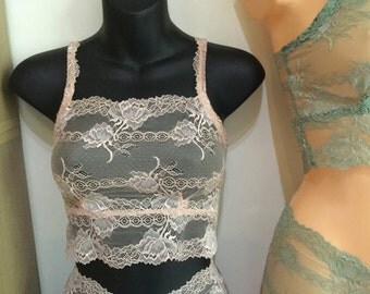 Sheer nude floral lace crop top vest , sale item