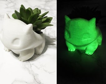 Glow In the Dark Pokemon Bulbasaur Planter - Optional Plant - Green Glow - Halloween Decor - Home & Office Decor - Kids Room