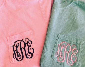 Monogrammed Comfort Colors Short Sleeve Pocket T-Shirt