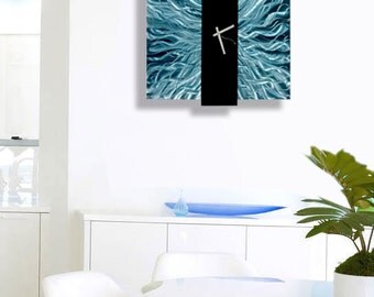 Blue & Black Contemporary Metal Wall Clock - Hanging Abstract Functional Art - Timepiece Modern Accent - Harmonious Mechanism by Jon Allen