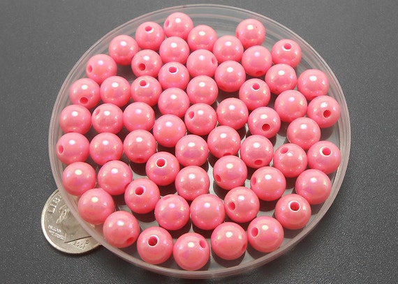 50 Iridescent Pink Beads acrylic 8mm H2482