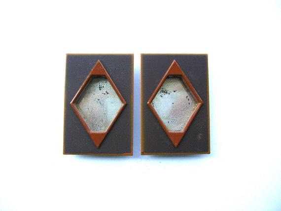 Japanese Door Pulls - Sliding Door Pulls - Pocket Door Pulls - Door Pull Set of 2 Rectangles Brown Orange (A53) Small Size