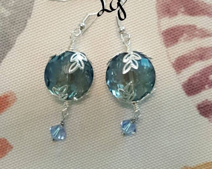 Swarovski Crystal Pierced Earrings, Dangle crystals, Faceted Crystal Earrings, Blue Crystal Dangle Earrings, Bridesmaid, Wedding Jewelry