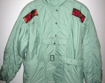Moncler Ski Jacket - Vintage 80's - Women's Euro Size 40 (Approx. US Size 10) Mint Green with Embroidered Trim
