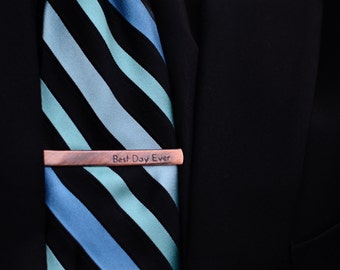 Copper Tie Bar - Tie Clip - Gift for Him - Hand Stamped Tie Bar - Custom Tie Bar - Best Day Ever - Wedding Gift