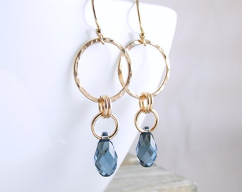 Gold Hoop Earrings Gold Earrings Crystal Earrings Dangle Earrings Gold Crystal Drop Earrings Choice of Colors Holiday Gift For Her