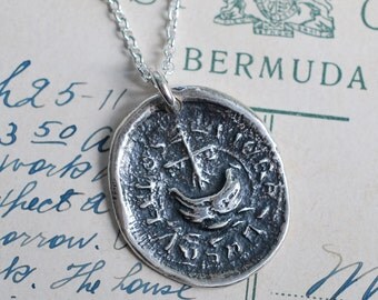 rustic ship wax seal necklace pendant … courage, adventure, spirit - medieval wax seal jewelry in fine silver