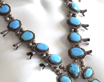 SALE 500 OFF - Sleeping Beauty Turquoise Squash Blossom Necklace Navajo Native American Vintage