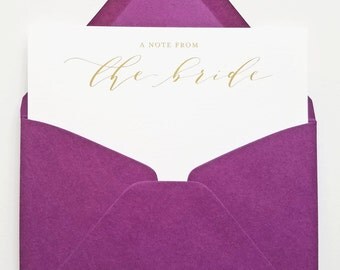 A note from the bride... Note Cards - Calligraphy Script Gold Hot Foil Stamped Thank You Cards, Newlywed Stationery