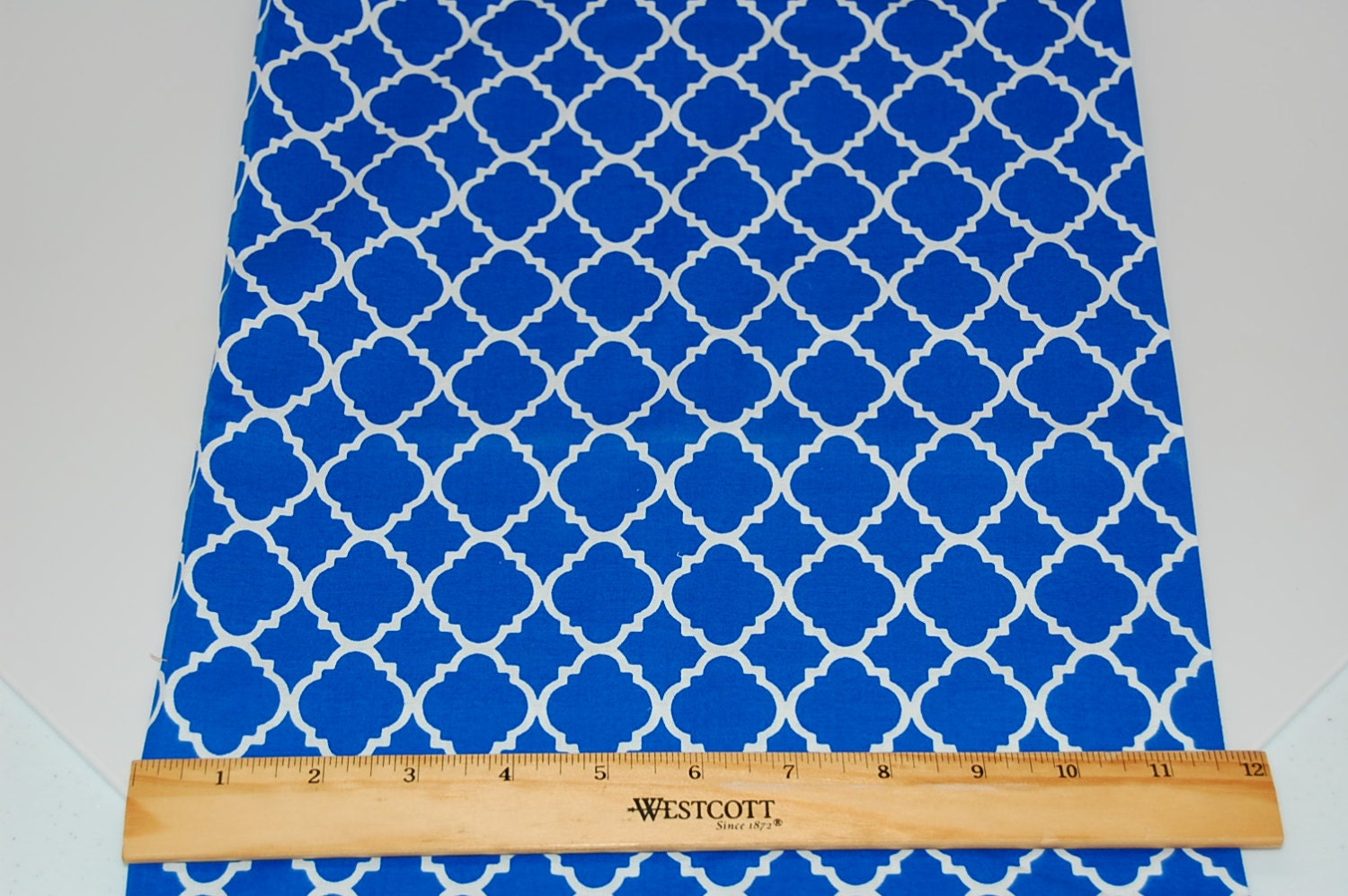 Royal Blue and White Quatrefoil Cotton fabric 1 yard