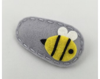 Bumblebee Felt Hair Clip, Felt Hair Clip, Girl Hair Clip, Baby Hair Clip, Hair Bow, Light Gray Hair Clip, Bee Hair Clip