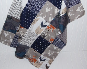 baby blanket- woodland baby blanket-patchwork minky baby blanket- arrow baby blanket- navy baby blanket