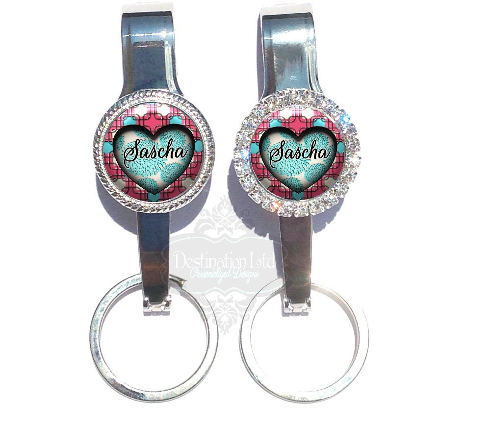 Purse Hanger / Key Chain Finder Combo Personalized Pink Blue