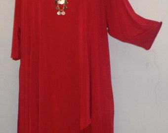 Plus Size Tunic, Coco and Juan, Plus Size Top, Asymmetrical Tunic Top, Dark Red, Traveler Knit, Size 1, (fits 1X,2X) Bust 50 inches