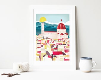 Florence Print, Florence Art Print Posters Wall Art, Tuscany Tuscan Art Print Prints Skyline City Poster, Travel Nursery Art. Style: FLPP1
