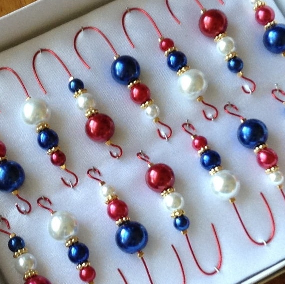 Patriotic Beaded Ornament Hanger Hooks Red White and Blue