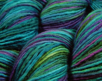 Hand Dyed Yarn - DK Weight Superwash Merino Wool Singles Yarn - Aegean Multi - Knitting Yarn, Single Ply Wool Yarn, Turquoise Blue Green