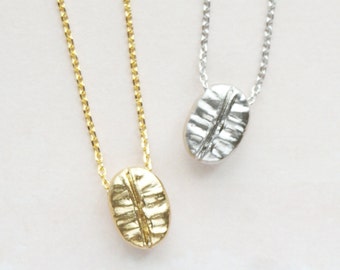 Coffee Lover Necklace, 3D coffee bean necklace, dainty silver or gold necklace, authentic cofee bean charm, not a morning person gift
