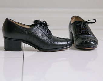 Black Leather 1940s Oxfords - Sz 5