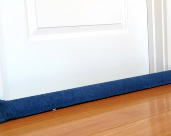 Door draft snake, custom length, draft stopper, unfilled, extra long door draft stopper, faded denim, heavy weight blue jean fabric