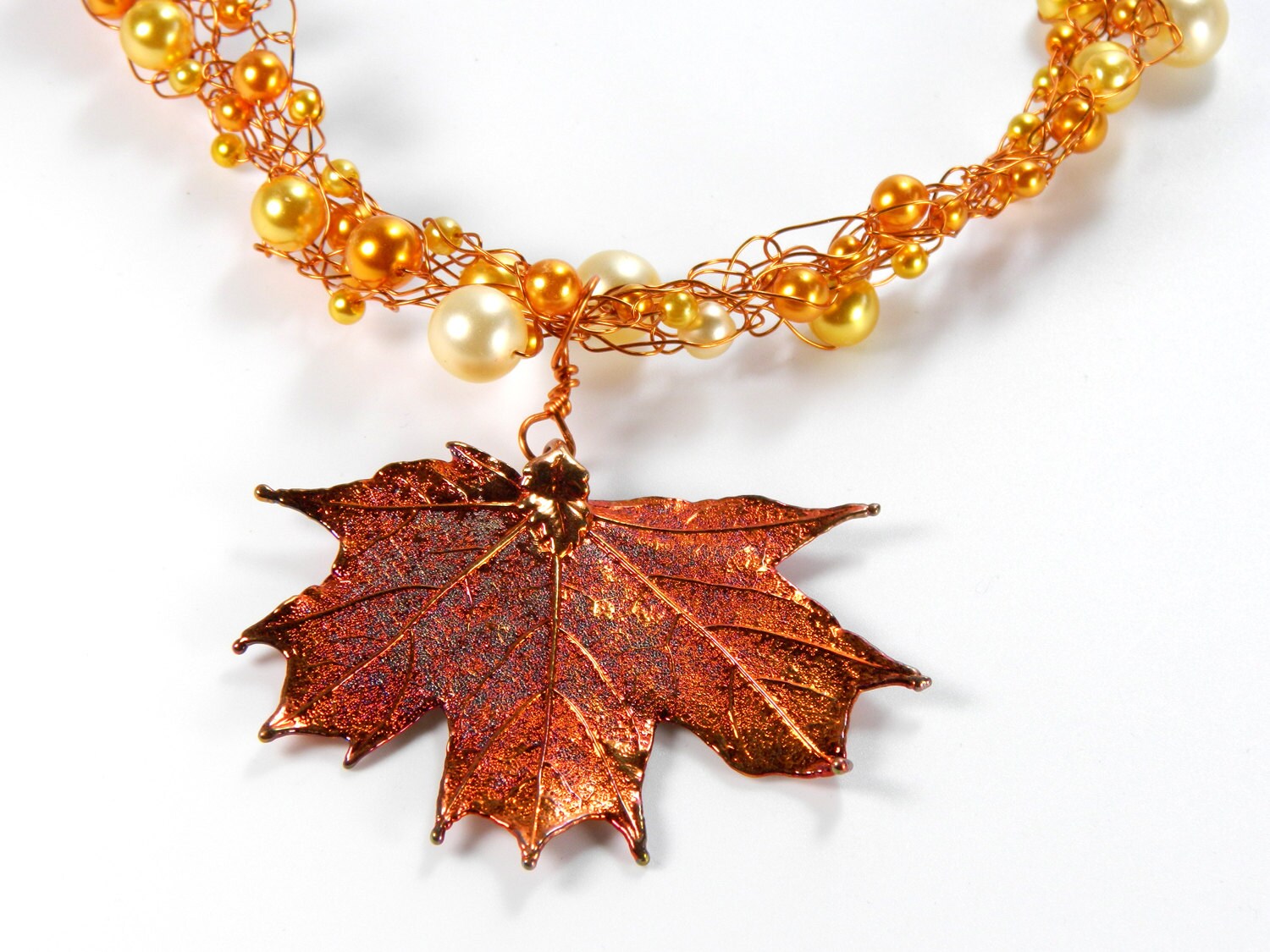 Autumn Leaf Wire Crochet Necklace Maple Leaf Necklace Real