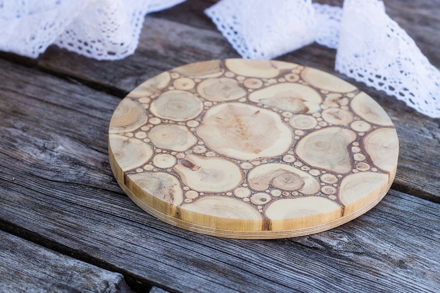 Juniper Wood Round Trivet Natural Handmade Coaster Rustic