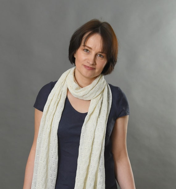 Linen Scarf | Ivory Scarf | Knit Scarf | Knitted shawl | Wedding scarf | Silk scarf