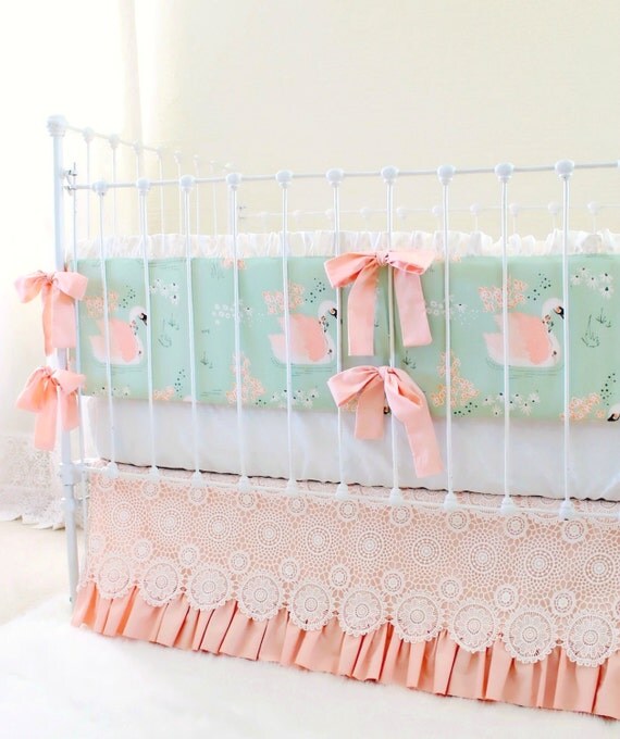 Peach and Mint Crib Bedding Set Custom Baby Girl Bedding with