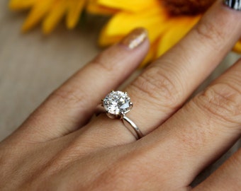 White gold solitaire engagement ring for proposal pop the question classic diamond moissanite solitaire 14K 6 prong setting