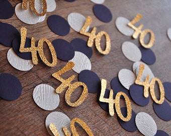 40th Birthday Decoration. Handcrafted in 2-3 Business Days. 40 Number Confetti 50CT. Woodgrain Plum and Glitter Gold Confetti.