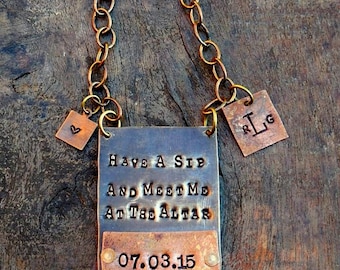 Have a Sip and Meet Me at the Altar! CUSTOM PERSONALIZED Bottle Tag, Wedding Day Gift for Groom. Unique Idea for Groom's Gift. Keepsake