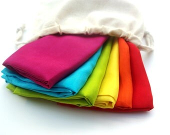 Set of 35" x 35" Play Silks, Six Large Rainbow Playsilks Waldorf Montessori Inspired Toys