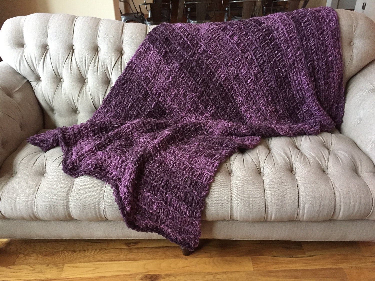 Large Purple Throw Blanket Afghan Chunky Blanket Dark