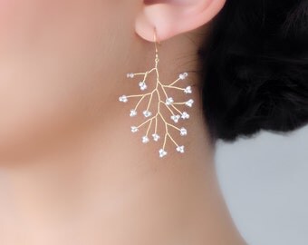 Blush Pink and Gold Delicate Branch Earrings