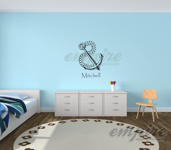 Nautical decals, Anchor Decal, Name decals, Boys name decals, Nautical anchor decals, Nautical wall decor, Anchor and rope