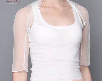 Sheer light Ivory wedding shrug, Lycra bolero, white bridal coverup, Bridesmaids bolero, Ivory bridal jacket, nude, pink, black, grey bolero