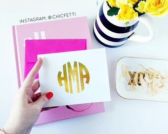 Monogram Note Cards - Circle Monogram - Personalized Stationery - Gold Foil Monogram - Gold Monogrammed Stationery - Personalized Gifts