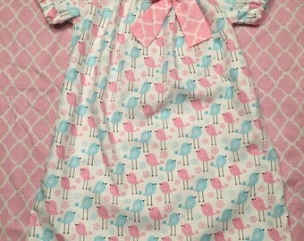 Girls Easter Dress - Pink Blue Little Birds 0 3 6 12 18 24 2T 3T 4T 5/6 7/8 Brother Sister Sibling Spring Summer Outfit Separate Tie