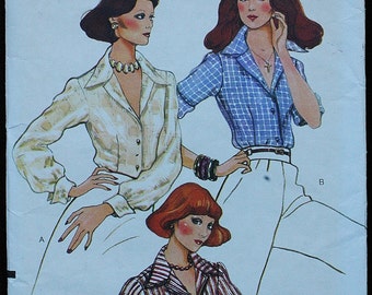 Vogue 8967 1970s 70s Fitted Button Down Up Blouse Shirt Vintage Sewing Pattern Size 8 Bust 31.5