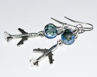Airplane Earrings, Drop Earrings, Aeroplane Earrings, Dangle Earrings, Plane Jewelry, Airplane Jewelry, Stewardess Gift, Air Hostess Jewelry