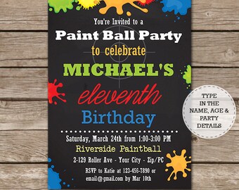 Paintball Printable Invitation - Paintball Birthday Party Invitation - Paintball Invitation - Download & Personalize at home in Adobe Reader