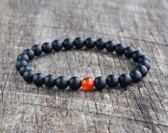 6mm Carnelian Bracelet Matte Onyx Bracelet Mens Black Bead Bracelet Womens Gemstone Bracelet Stacking Yoga Bracelet Jewelry Gifts