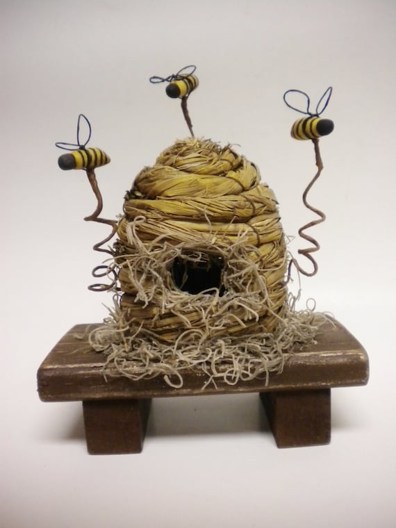 Primitive Bee Hive Bee Skep Shelf Sitter Honey Bee Hive
