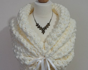 Romantic Wedding Bolero, Crochet Shrug, Ivory Bridal Bolero, Spring Wedding Wrap, Bridal Cape, White Shawl, Bridal Capelet, Knit Shawl