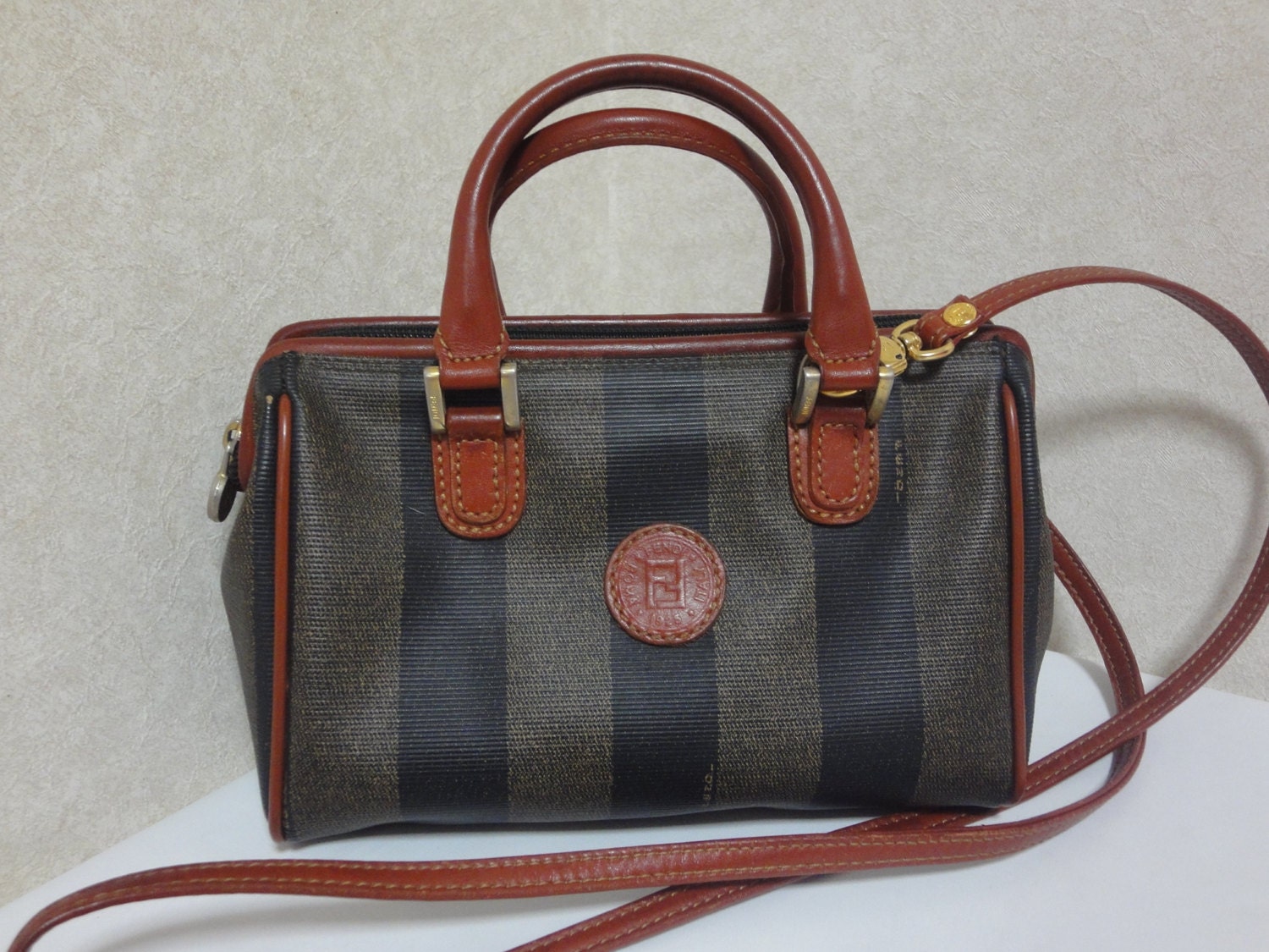 Vintage FENDI pecan stripe mini handbag shoulder purse with