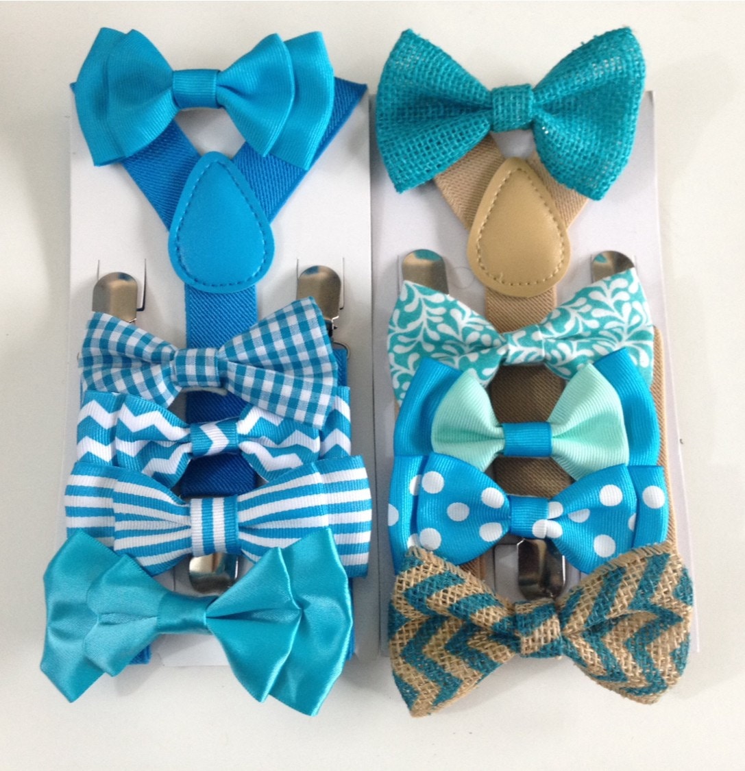 Turquoise Baby bow tie Suspenders Boys Bowties Malibu Toddler