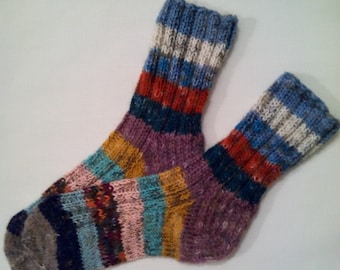 Hand Knitted Wool Socks -Colorful for Women - Size Large-US W10-10,5,EU42