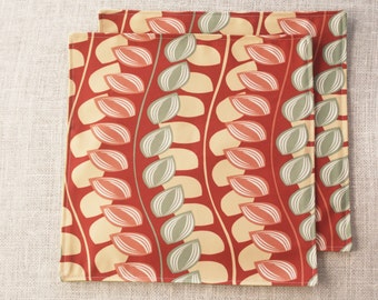Fall Outdoor Placemats, Set of 4 Red Leaf Placemats, Retro Modern Placemats, 12x12 Table Linens